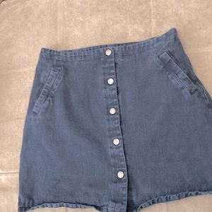 Black Denim Pencil Skirt With Buttons And Pockets